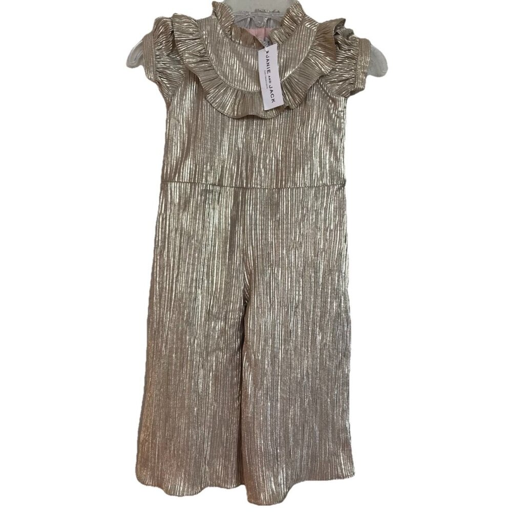 Janie And Jack Girls Baby Size 18-24‎ Months Gold Romper Ruffle Short Sleeve